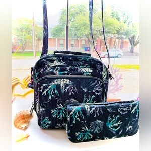 Lug Navy Nautical Quilted Crossbody Bag with Matching overnight pouch. NWT
